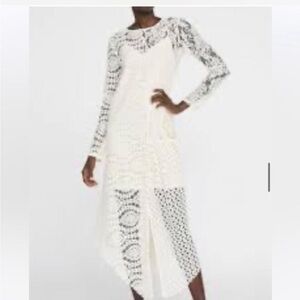 Zara Lace Maxi Overlay Dress Ivory Sz S